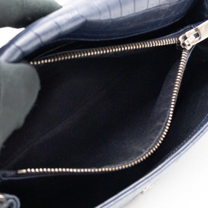West Hollywood Medium Blue Croc Embossed Leather