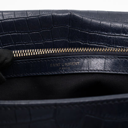 West Hollywood Medium Blue Croc Embossed Leather