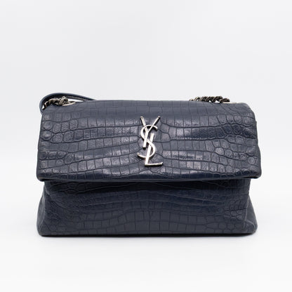 West Hollywood Medium Blue Croc Embossed Leather