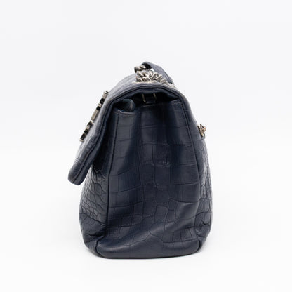 West Hollywood Medium Blue Croc Embossed Leather