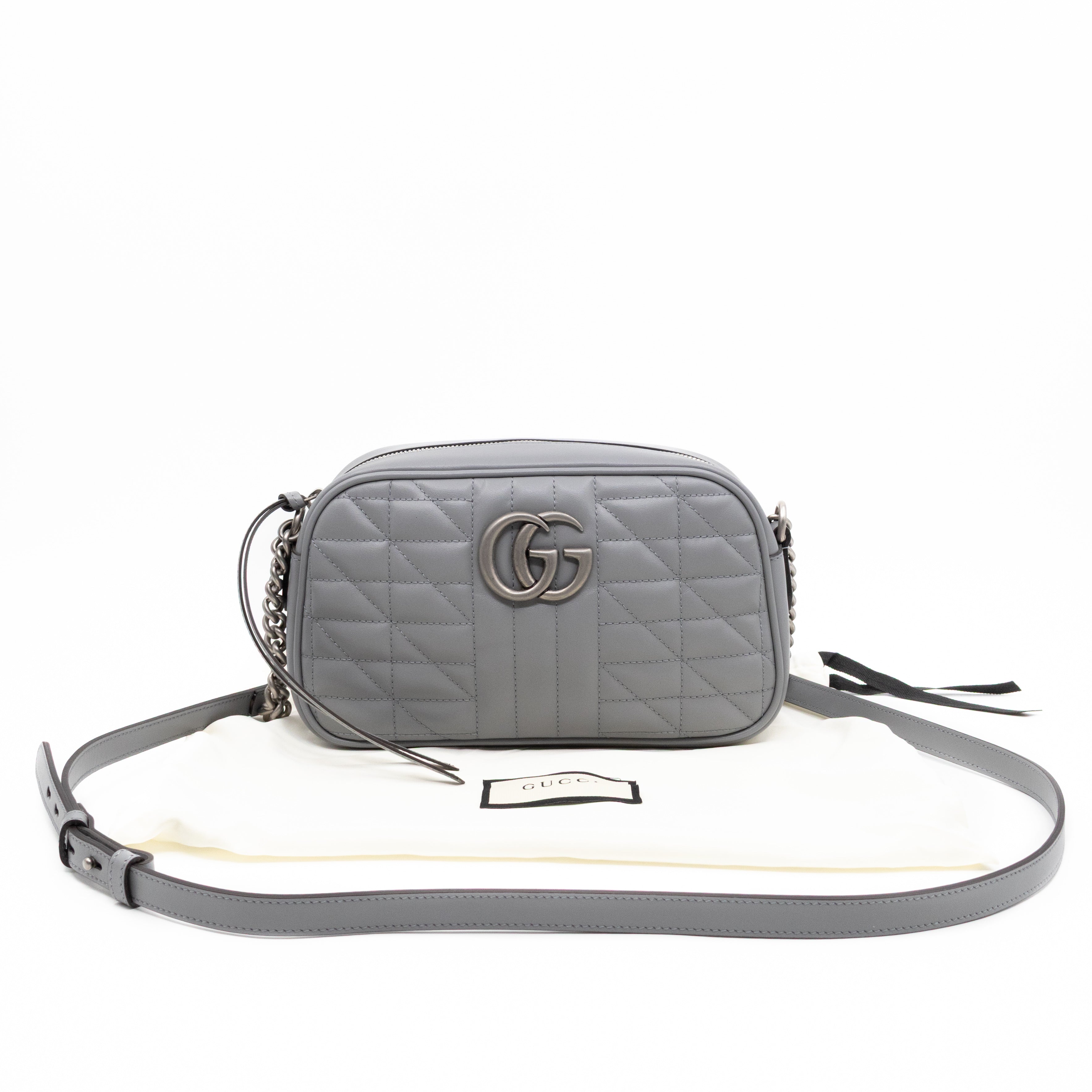 GG Marmont Small Deep Grey Matelasse Aria Leather