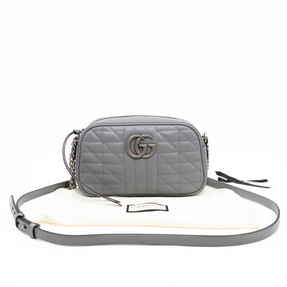 GG Marmont Small Deep Grey Matelasse Aria Leather