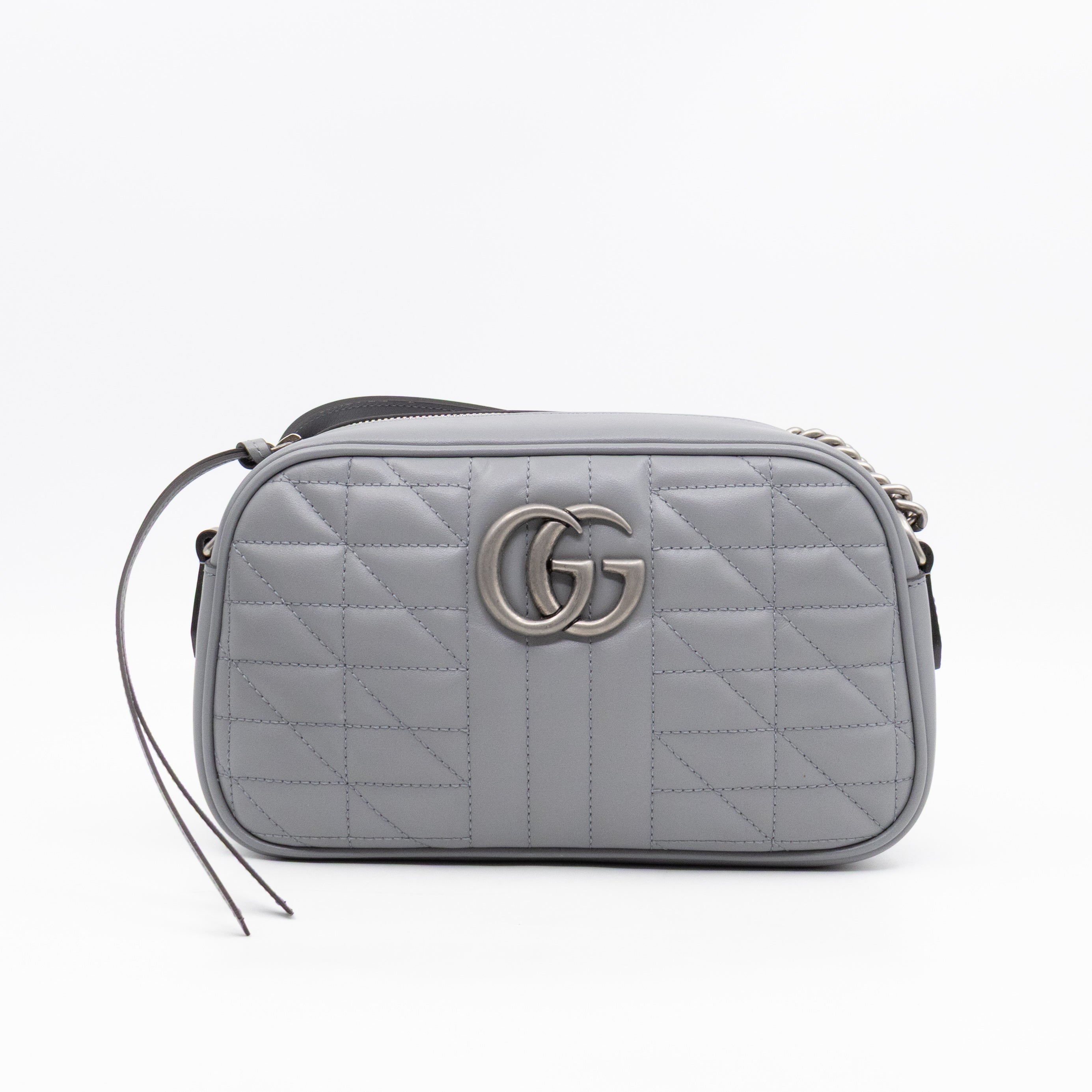GG Marmont Small Deep Grey Matelasse Aria Leather