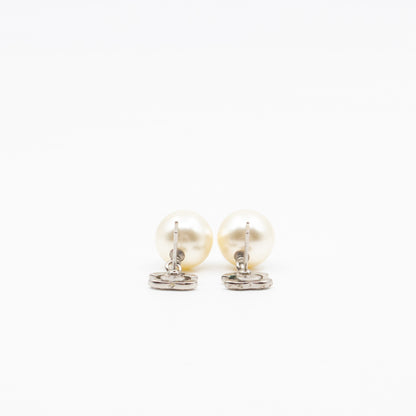 CC Crystal Pearl Drop Silver Earrings