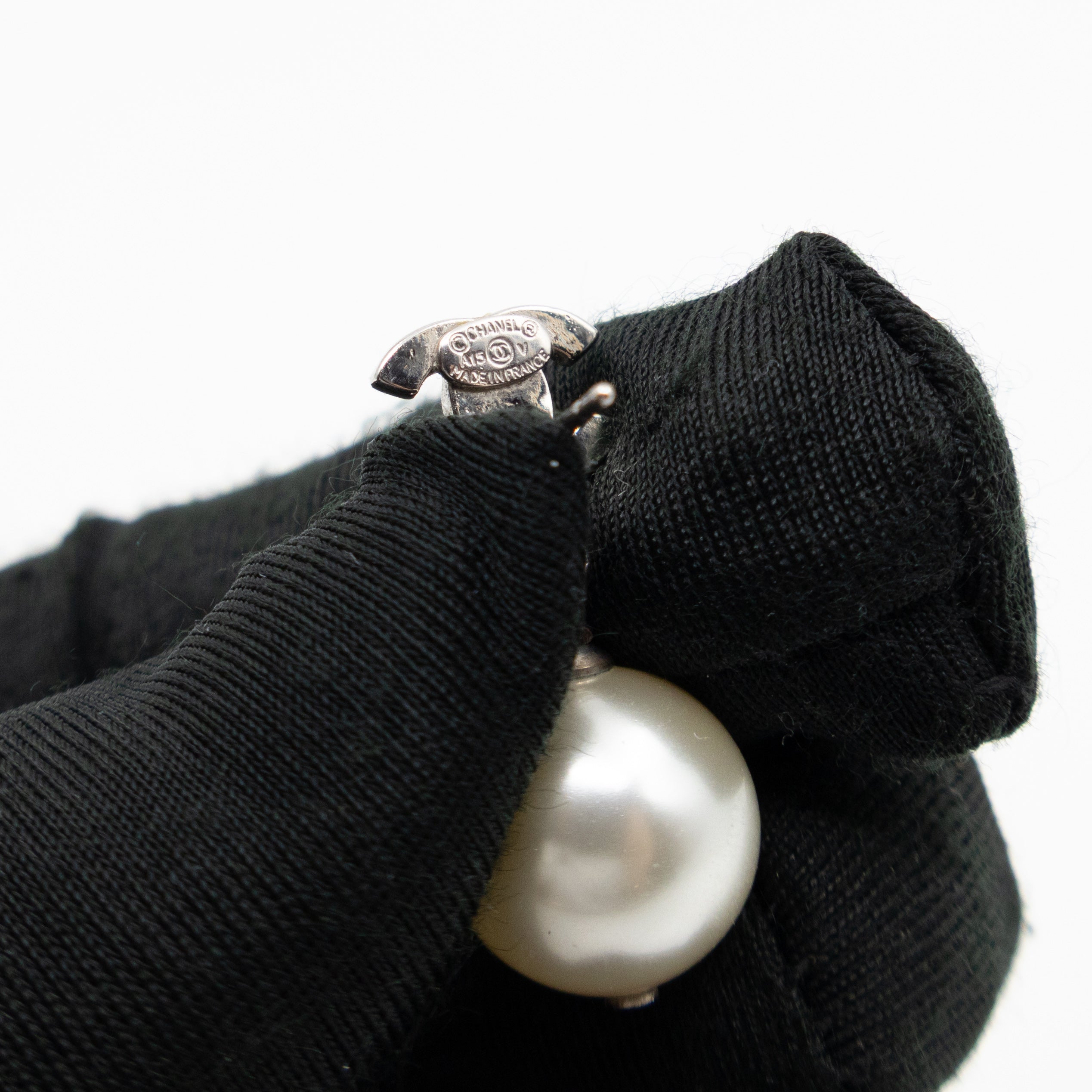 CC Crystal Pearl Drop Silver Earrings