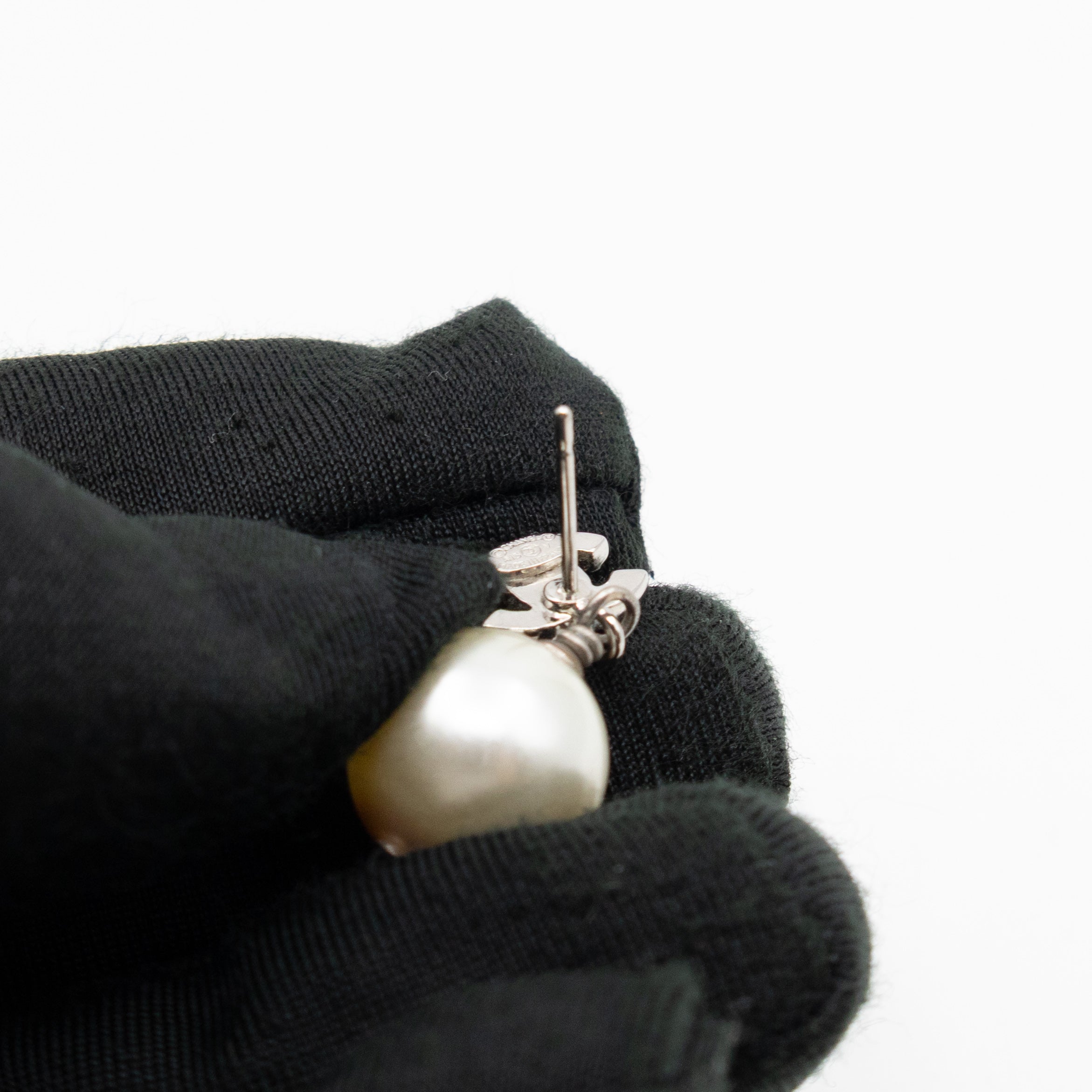 CC Crystal Pearl Drop Silver Earrings