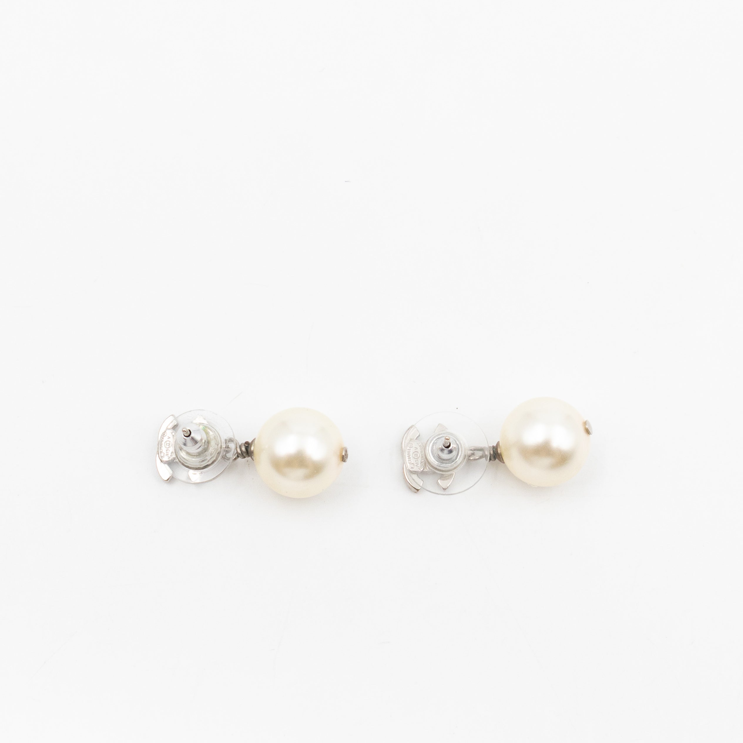 CC Crystal Pearl Drop Silver Earrings