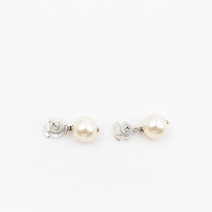 CC Crystal Pearl Drop Silver Earrings