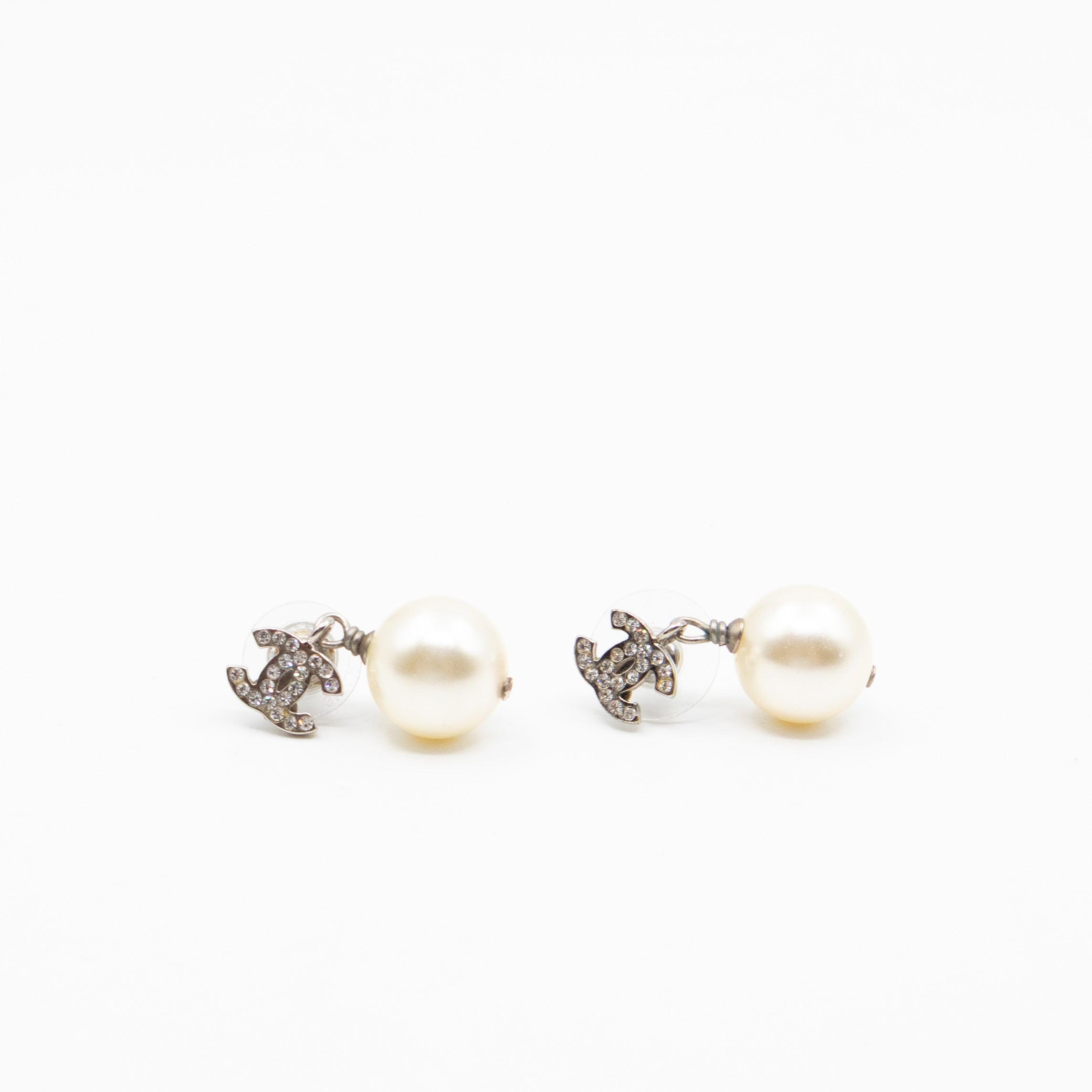 CC Crystal Pearl Drop Silver Earrings