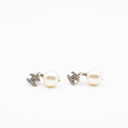 CC Crystal Pearl Drop Silver Earrings