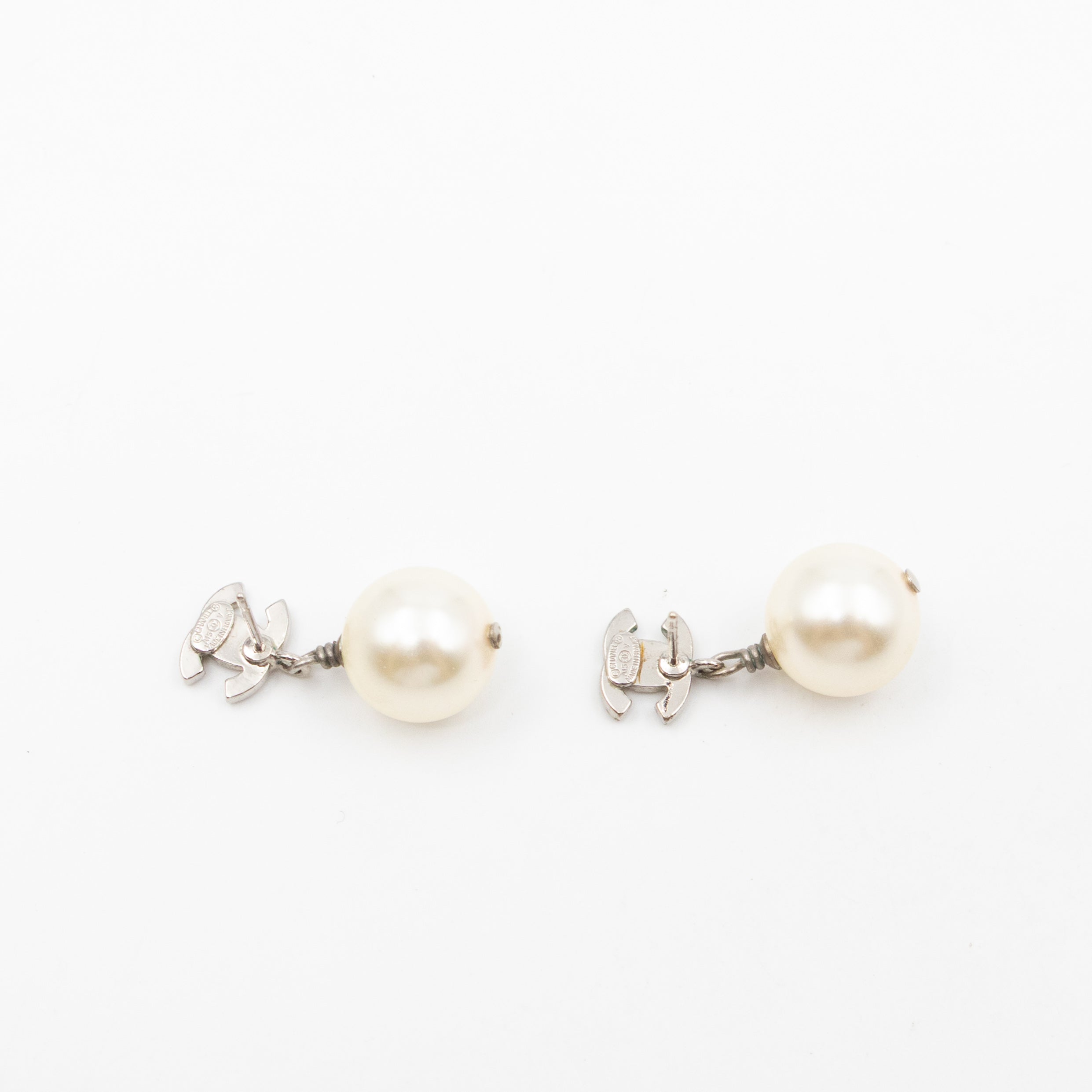 CC Crystal Pearl Drop Silver Earrings