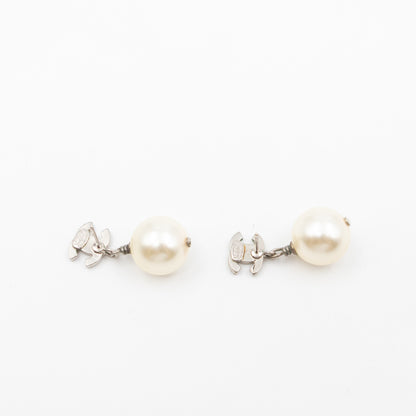 CC Crystal Pearl Drop Silver Earrings
