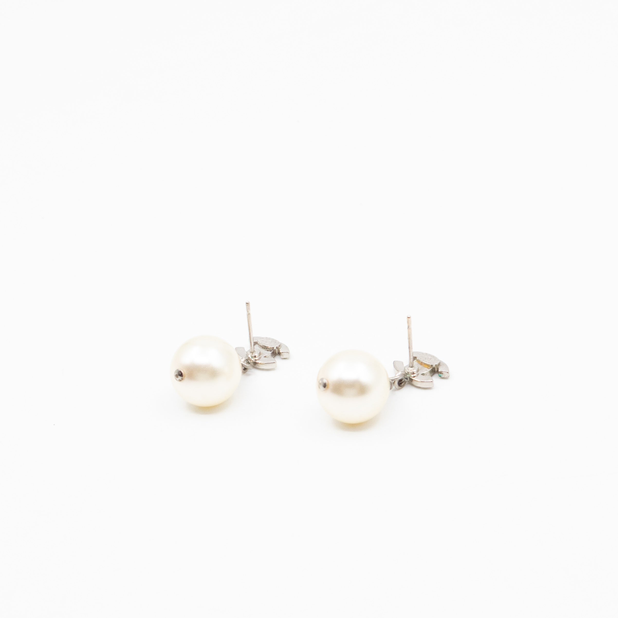 CC Crystal Pearl Drop Silver Earrings