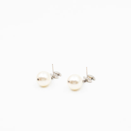 CC Crystal Pearl Drop Silver Earrings