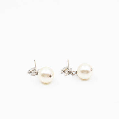 CC Crystal Pearl Drop Silver Earrings