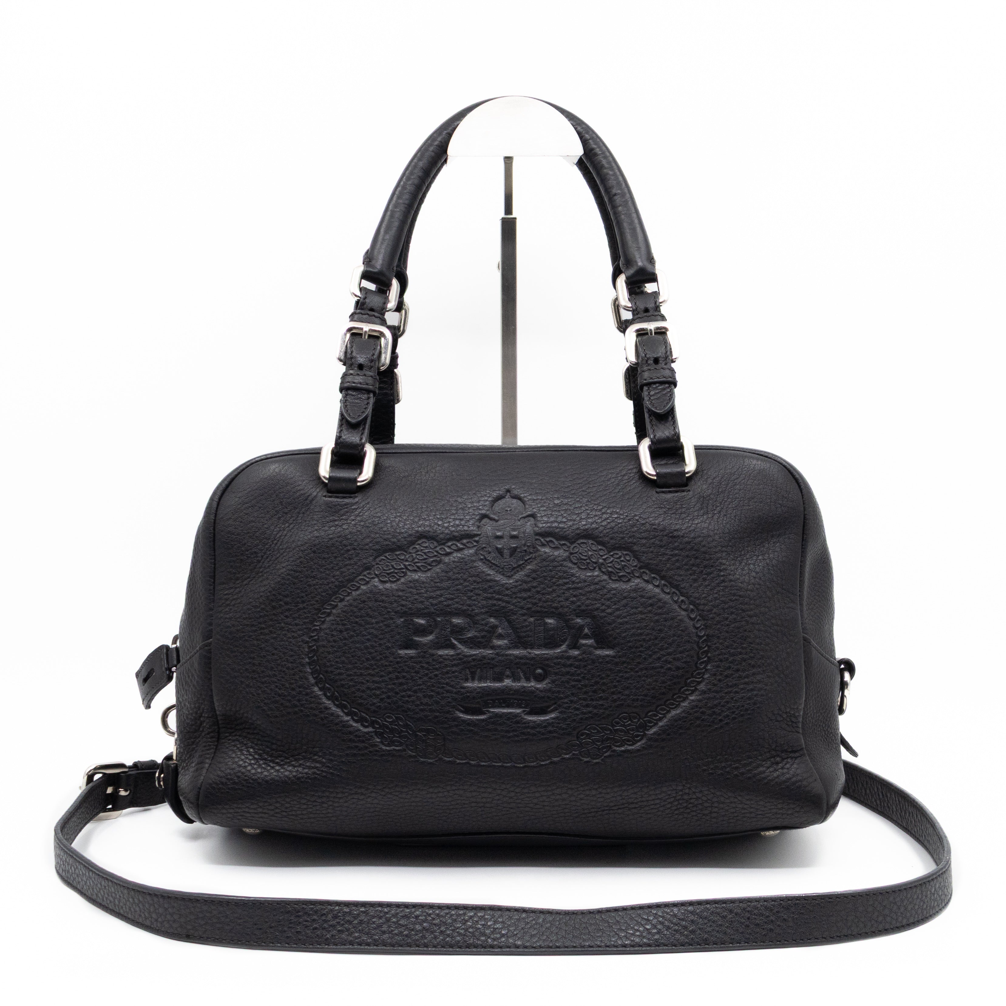Canapa Bauletto Bag Black Logo Embossed Leather