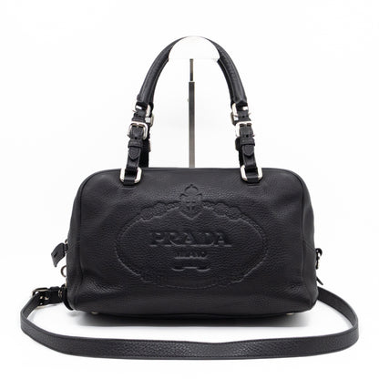 Canapa Bauletto Bag Black Logo Embossed Leather