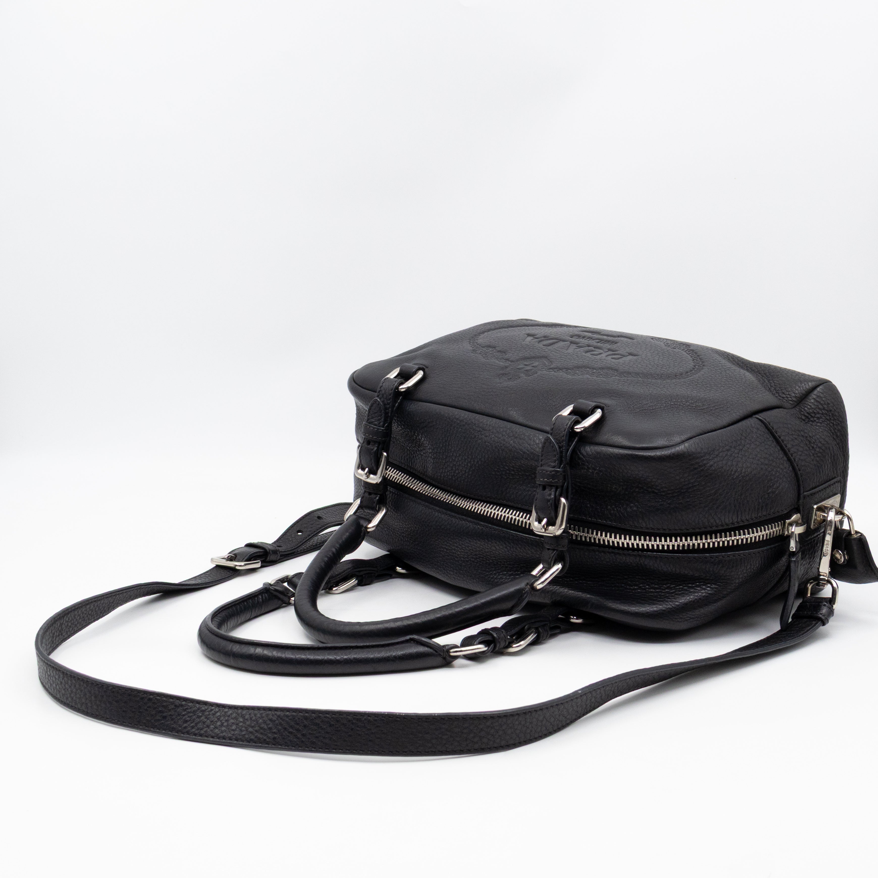 Canapa Bauletto Bag Black Logo Embossed Leather