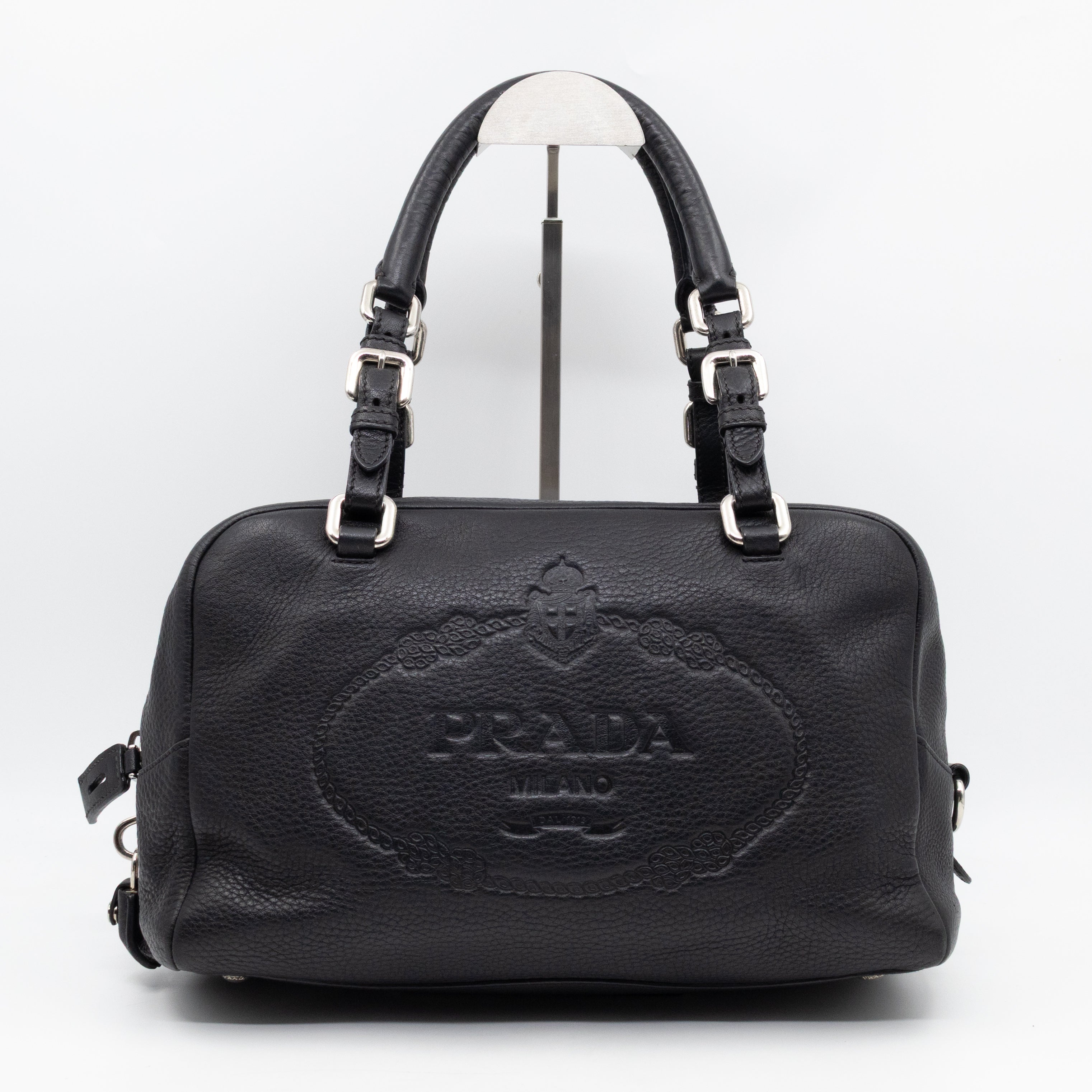 Canapa Bauletto Bag Black Logo Embossed Leather