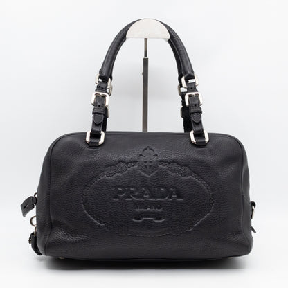 Canapa Bauletto Bag Black Logo Embossed Leather