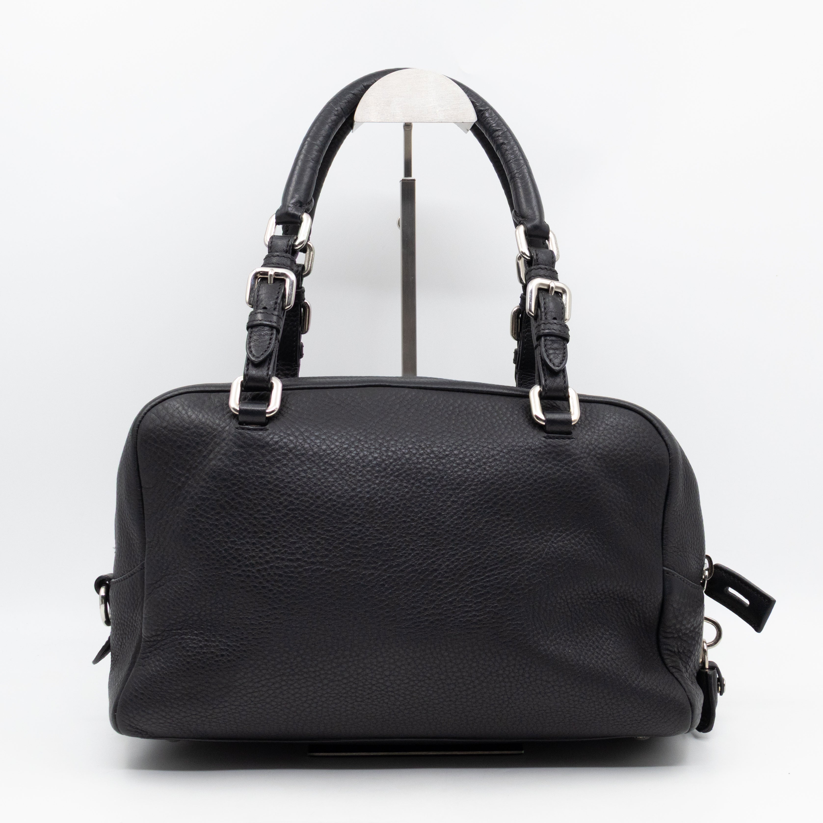 Canapa Bauletto Bag Black Logo Embossed Leather