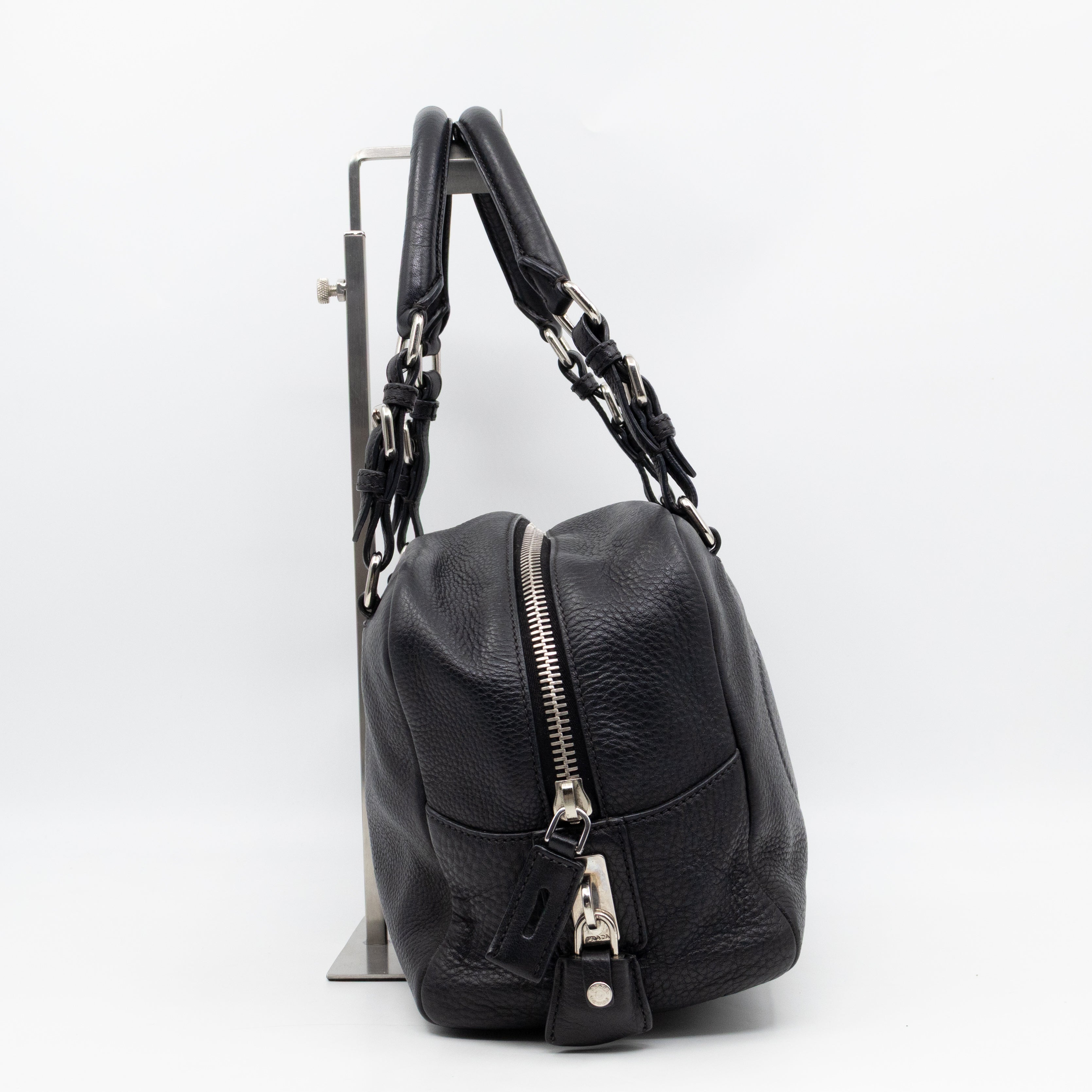Canapa Bauletto Bag Black Logo Embossed Leather