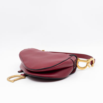 Saddle Bag Dior Red Leather with Embellished Shoulder Strap