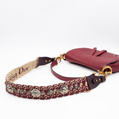 Saddle Bag Dior Red Leather with Embellished Shoulder Strap