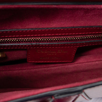 Saddle Bag Dior Red Leather with Embellished Shoulder Strap