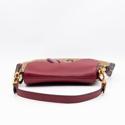 Saddle Bag Dior Red Leather with Embellished Shoulder Strap