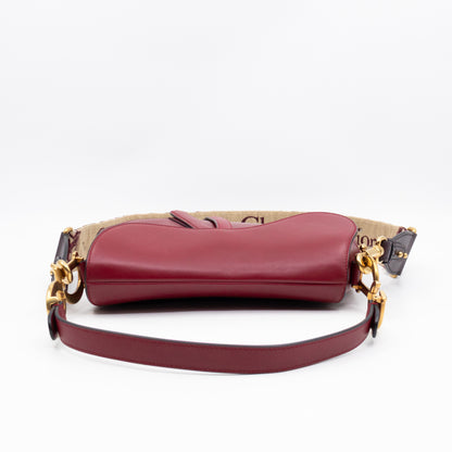 Saddle Bag Dior Red Leather with Embellished Shoulder Strap