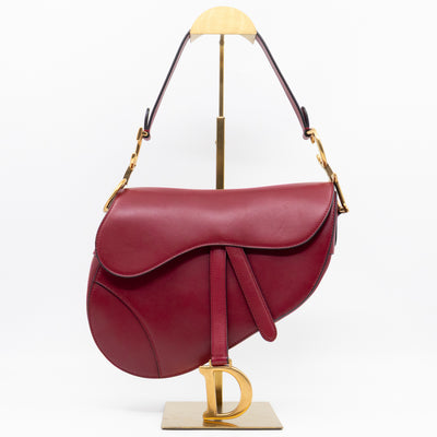 Saddle Bag Dior Red Leather with Embellished Shoulder Strap