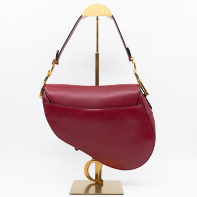 Saddle Bag Dior Red Leather with Embellished Shoulder Strap