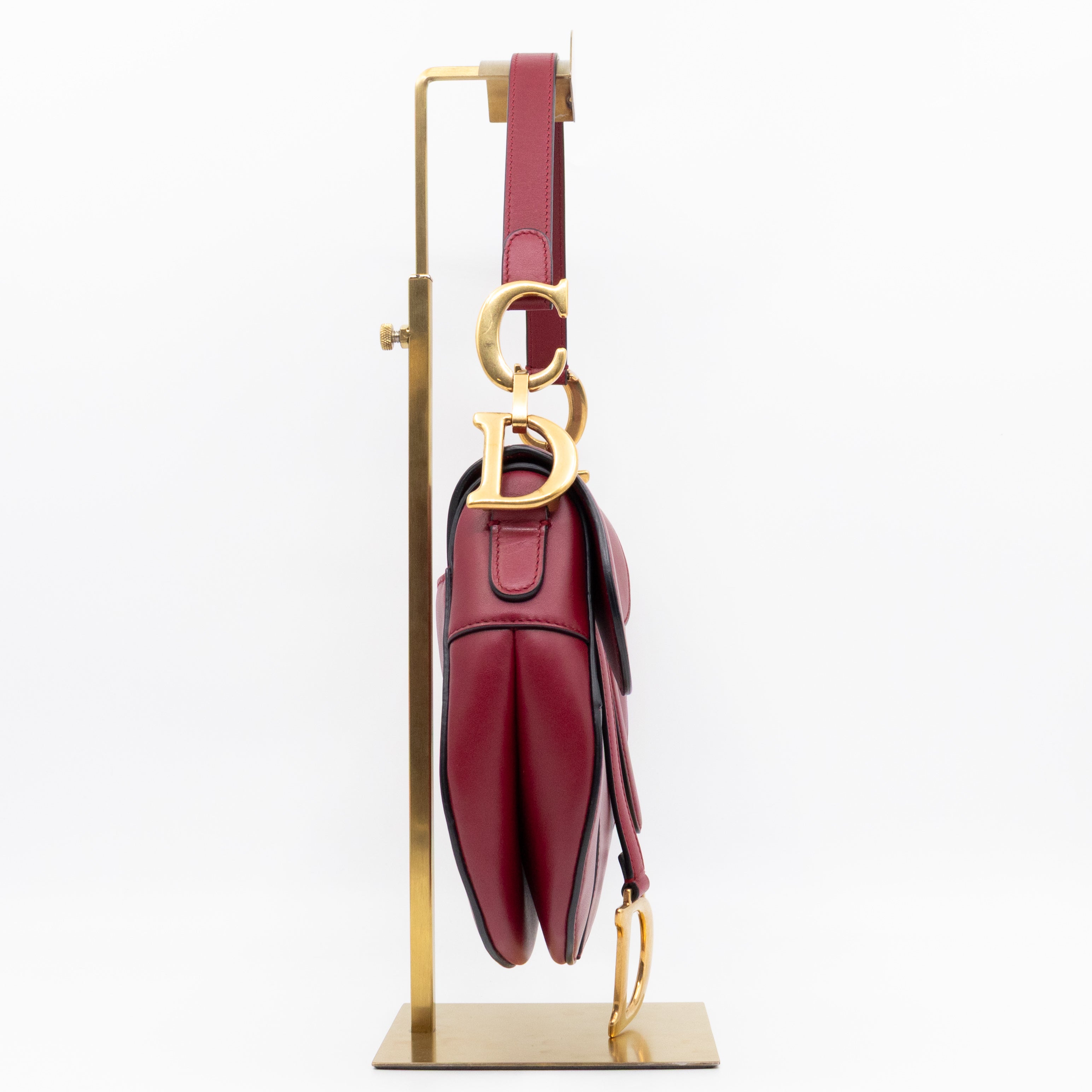 Saddle Bag Dior Red Leather with Embellished Shoulder Strap