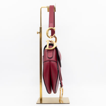 Saddle Bag Dior Red Leather with Embellished Shoulder Strap