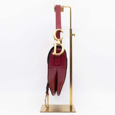 Saddle Bag Dior Red Leather with Embellished Shoulder Strap