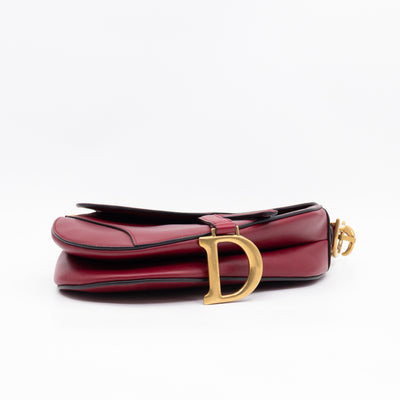 Saddle Bag Dior Red Leather with Embellished Shoulder Strap