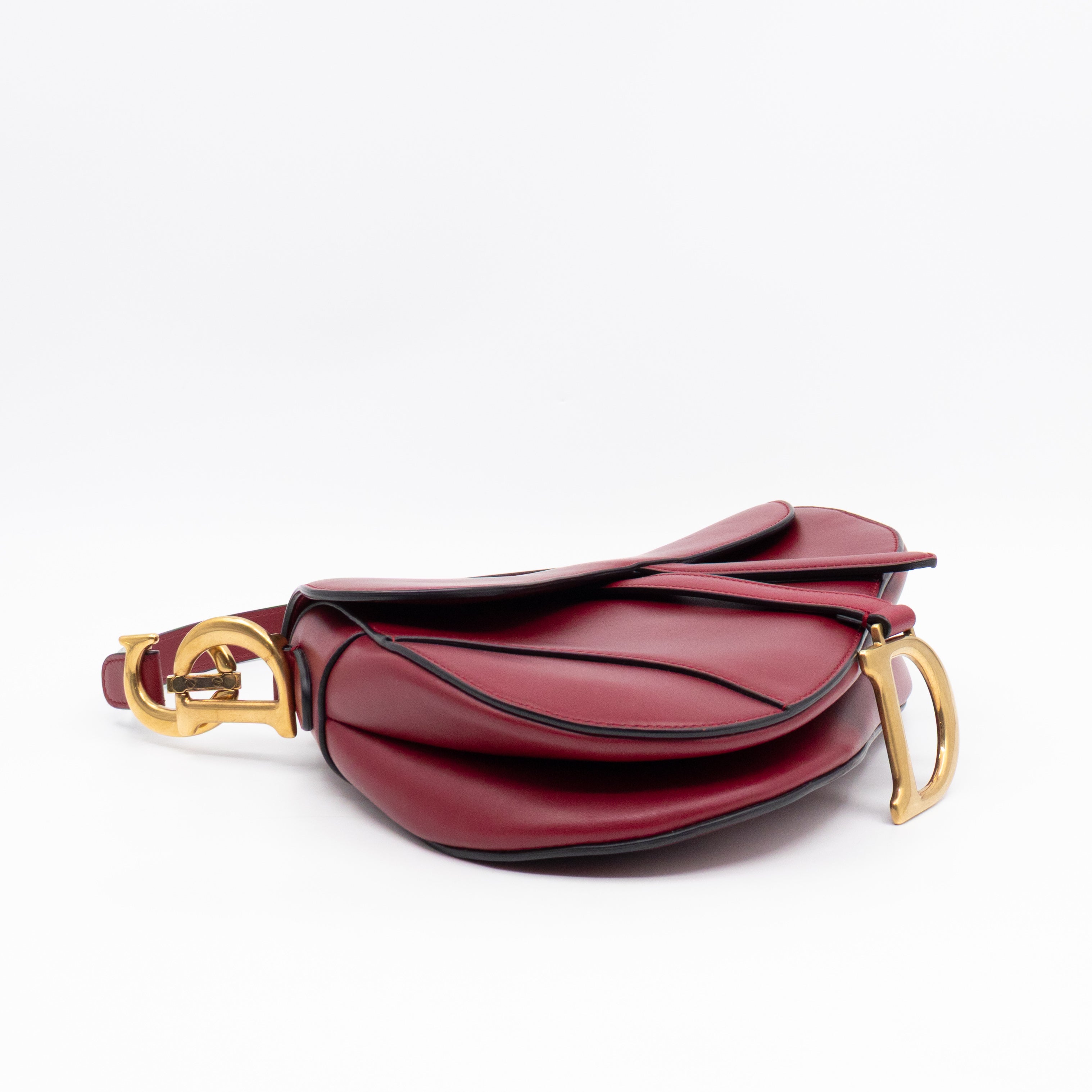 Saddle Bag Dior Red Leather with Embellished Shoulder Strap