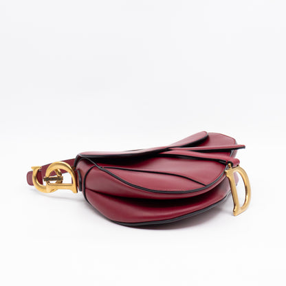 Saddle Bag Dior Red Leather with Embellished Shoulder Strap