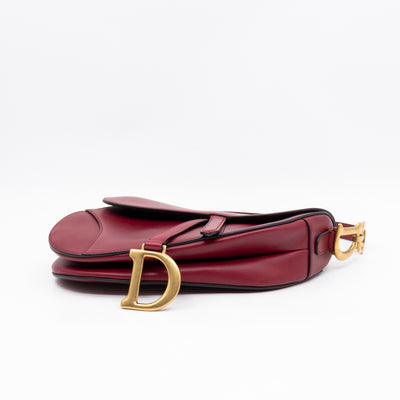 Saddle Bag Dior Red Leather with Embellished Shoulder Strap