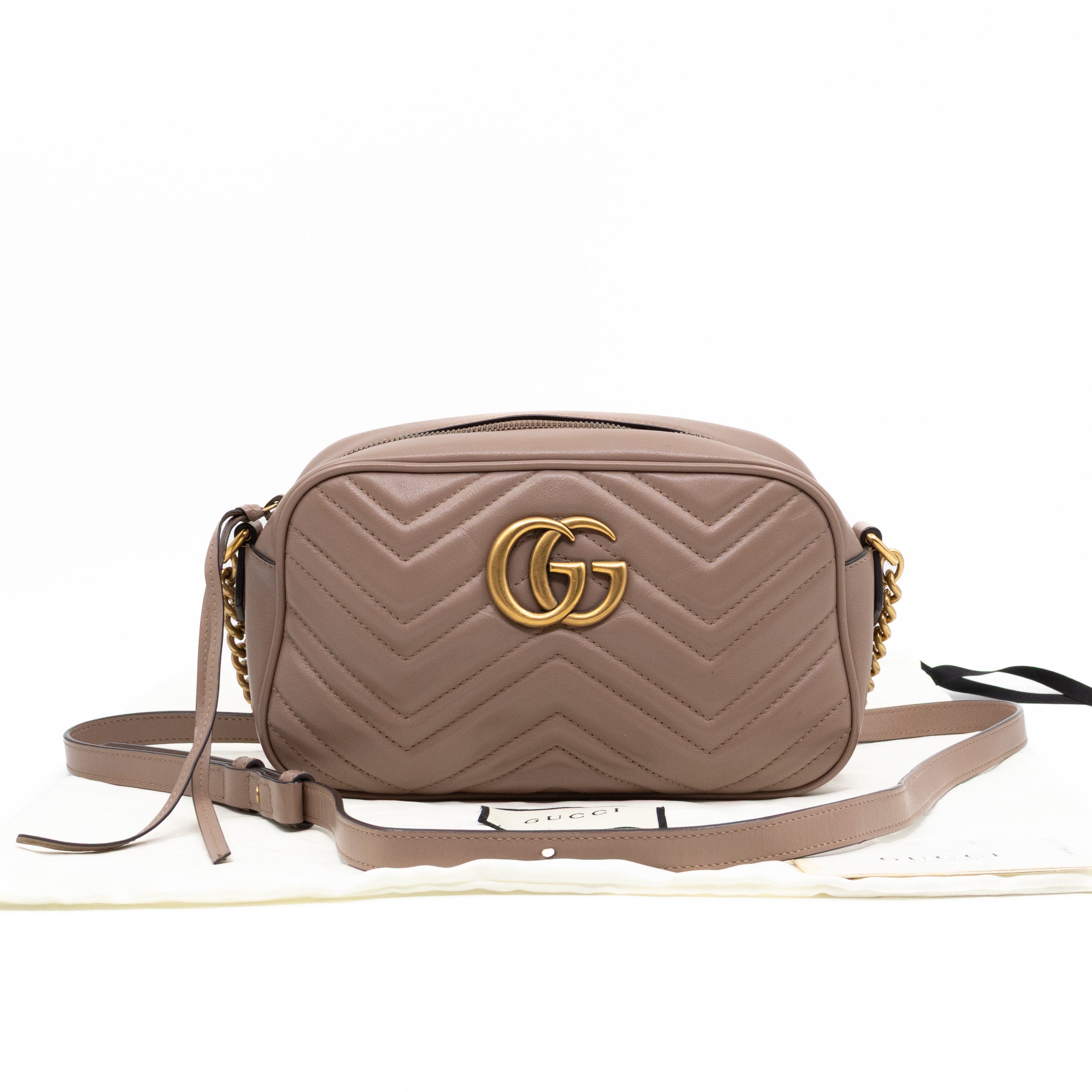 GG Marmont Small Camera Bag Beige Leather
