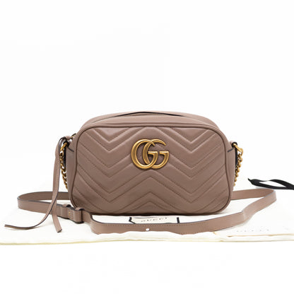 GG Marmont Small Camera Bag Beige Leather