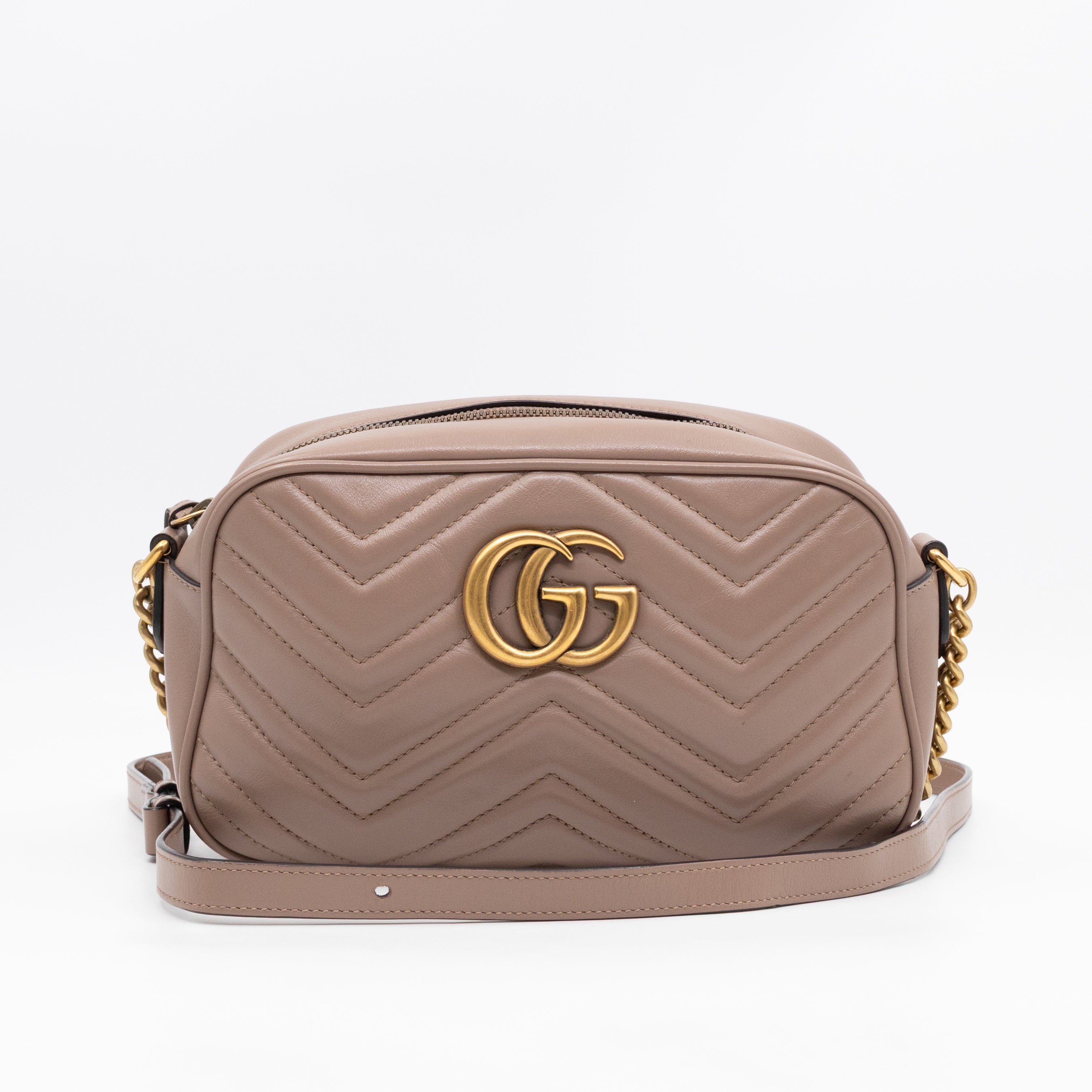 GG Marmont Small Camera Bag Beige Leather