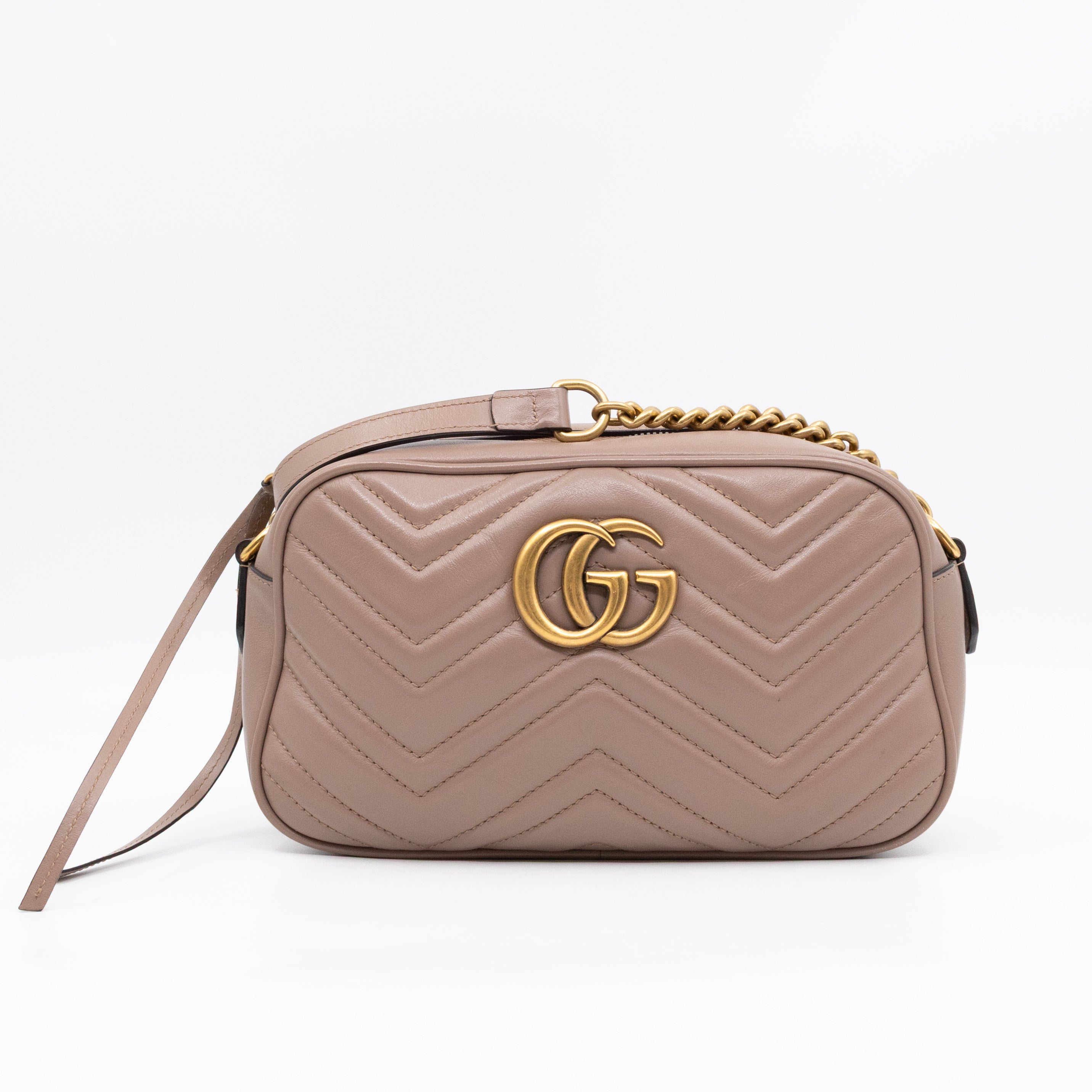 GG Marmont Small Camera Bag Beige Leather