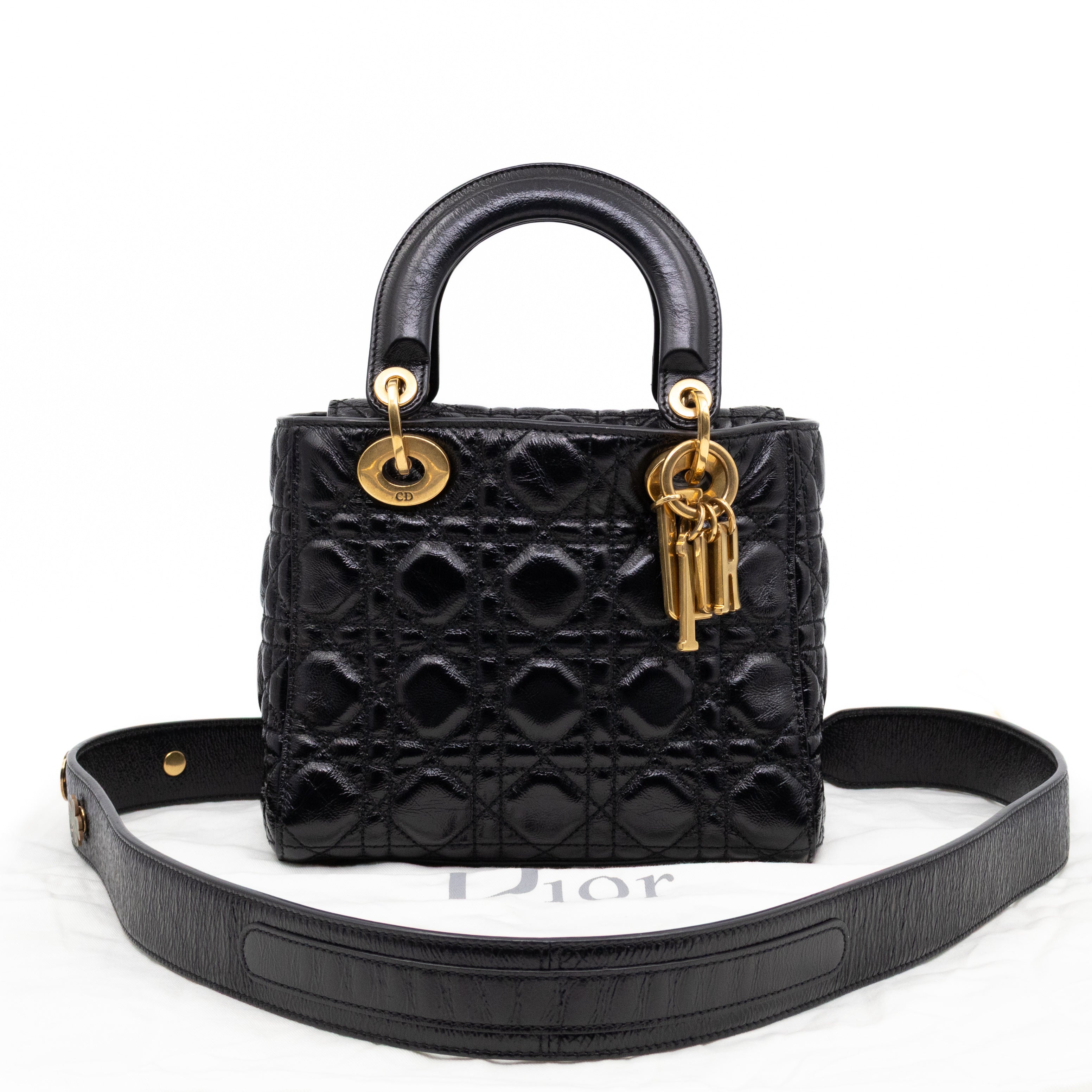 Lady Dior Small My ABCDior Black Cannage Crinkled Patent Leather