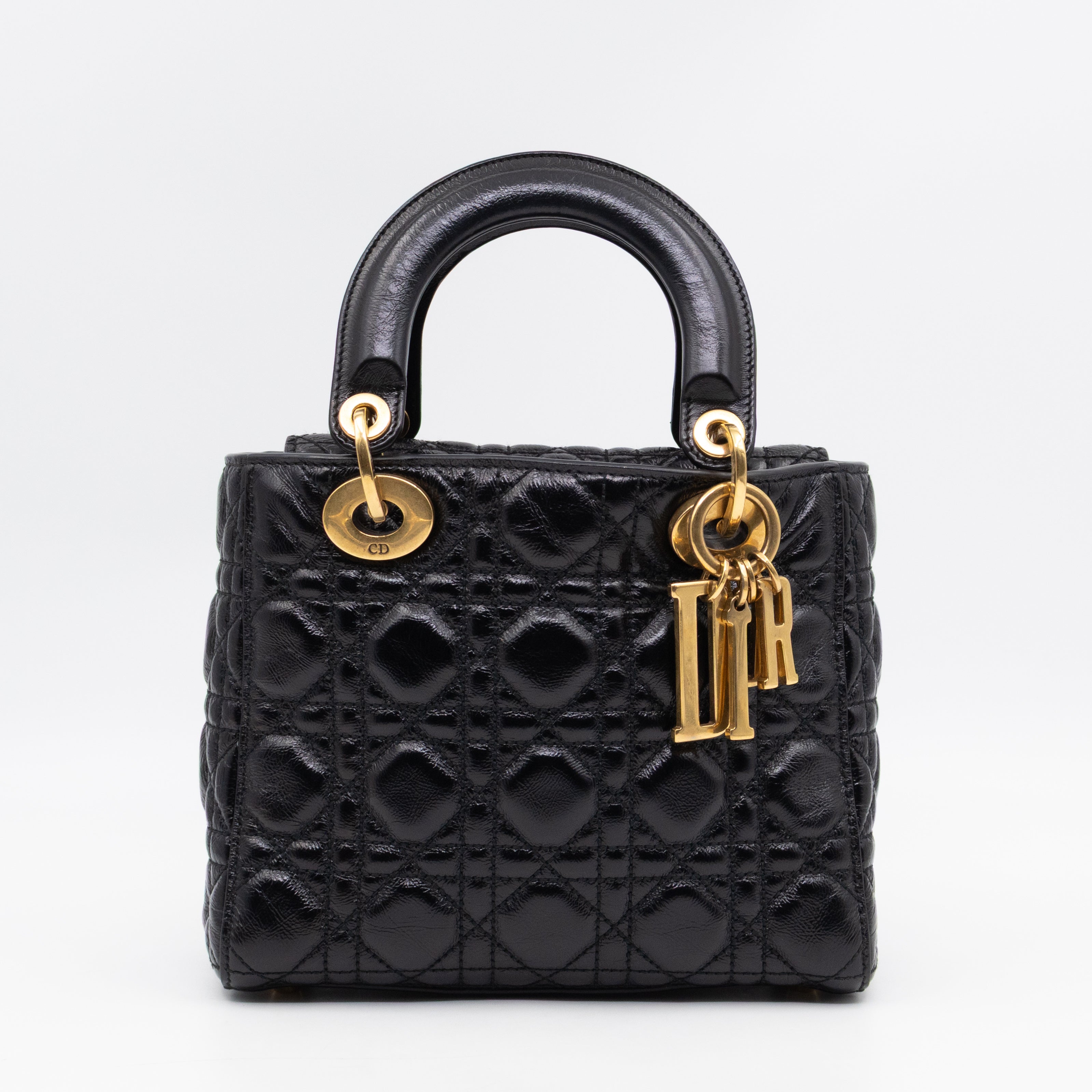 Lady Dior Small My ABCDior Black Cannage Crinkled Patent Leather
