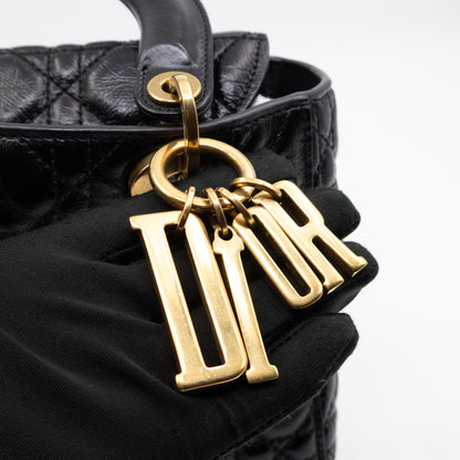Lady Dior Small My ABCDior Black Cannage Crinkled Patent Leather