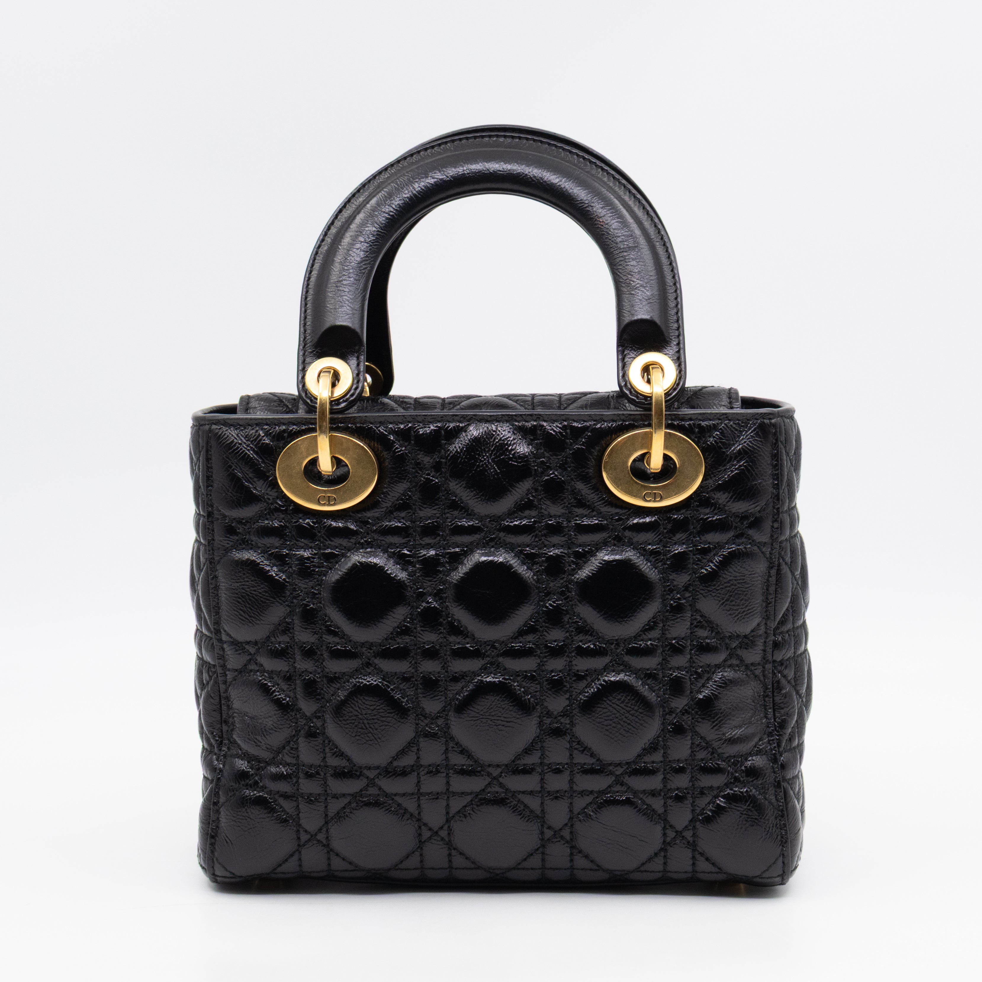 Lady Dior Small My ABCDior Black Cannage Crinkled Patent Leather