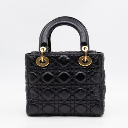 Lady Dior Small My ABCDior Black Cannage Crinkled Patent Leather