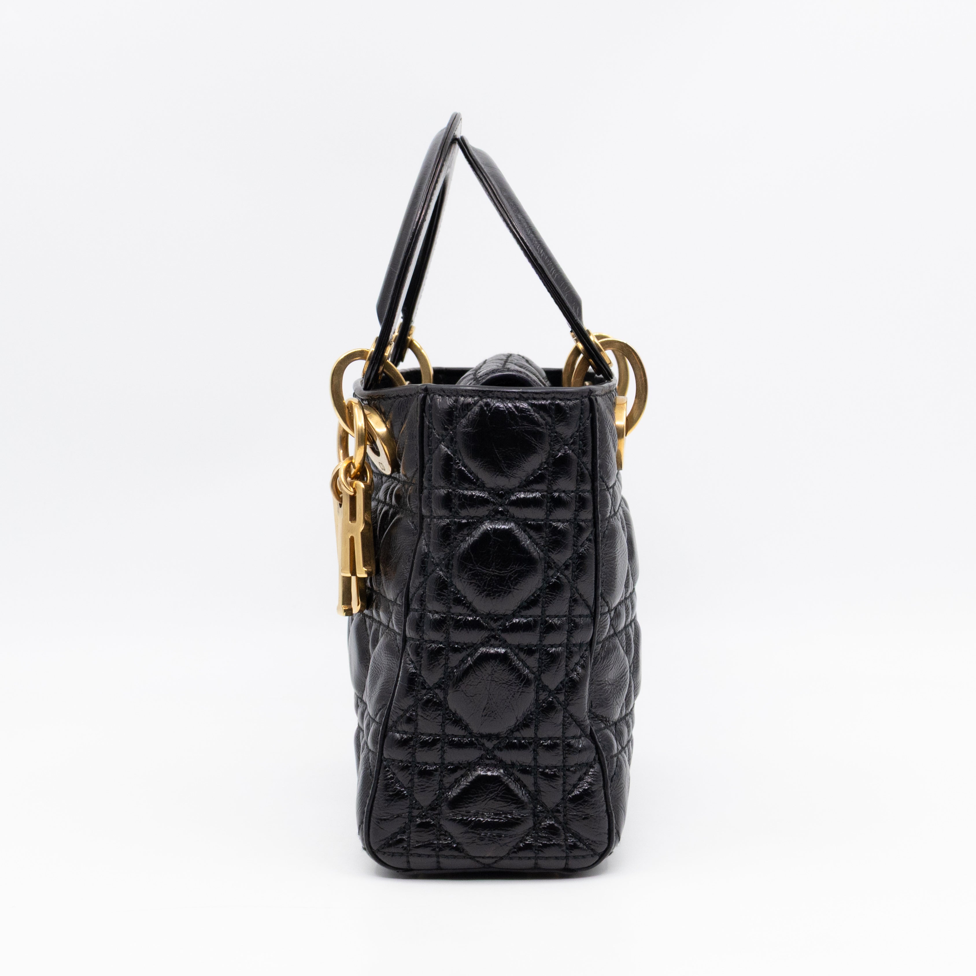 Lady Dior Small My ABCDior Black Cannage Crinkled Patent Leather